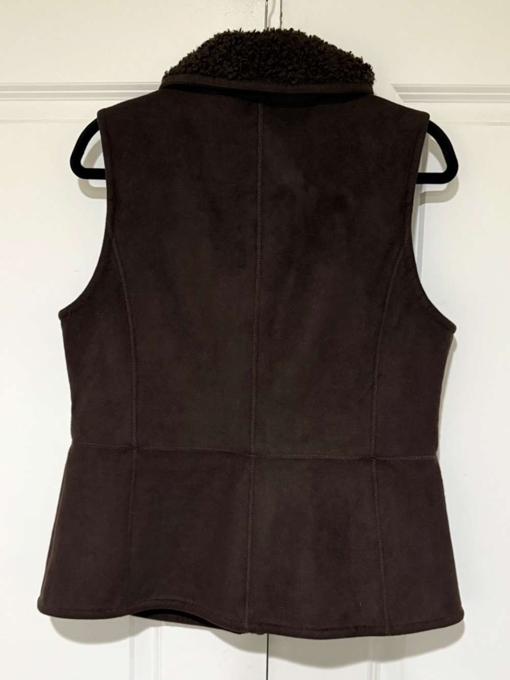 Talbots Dark Brown Faux-Suede Shearling-Trim Zip Vest - Picture 3 of 4